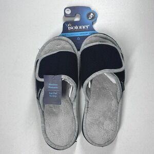 Isotoner Womens Memory Foam Slippers Size Medium 7.5-8‎ Black Gray Slip On NEW